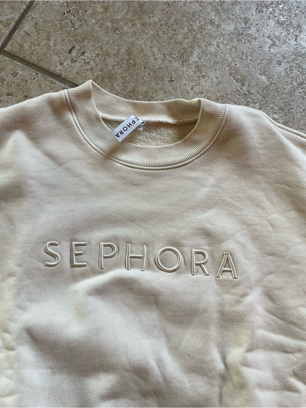 Sephora Cream Ribbed-Neck Sweatshirt with Logo Tag
